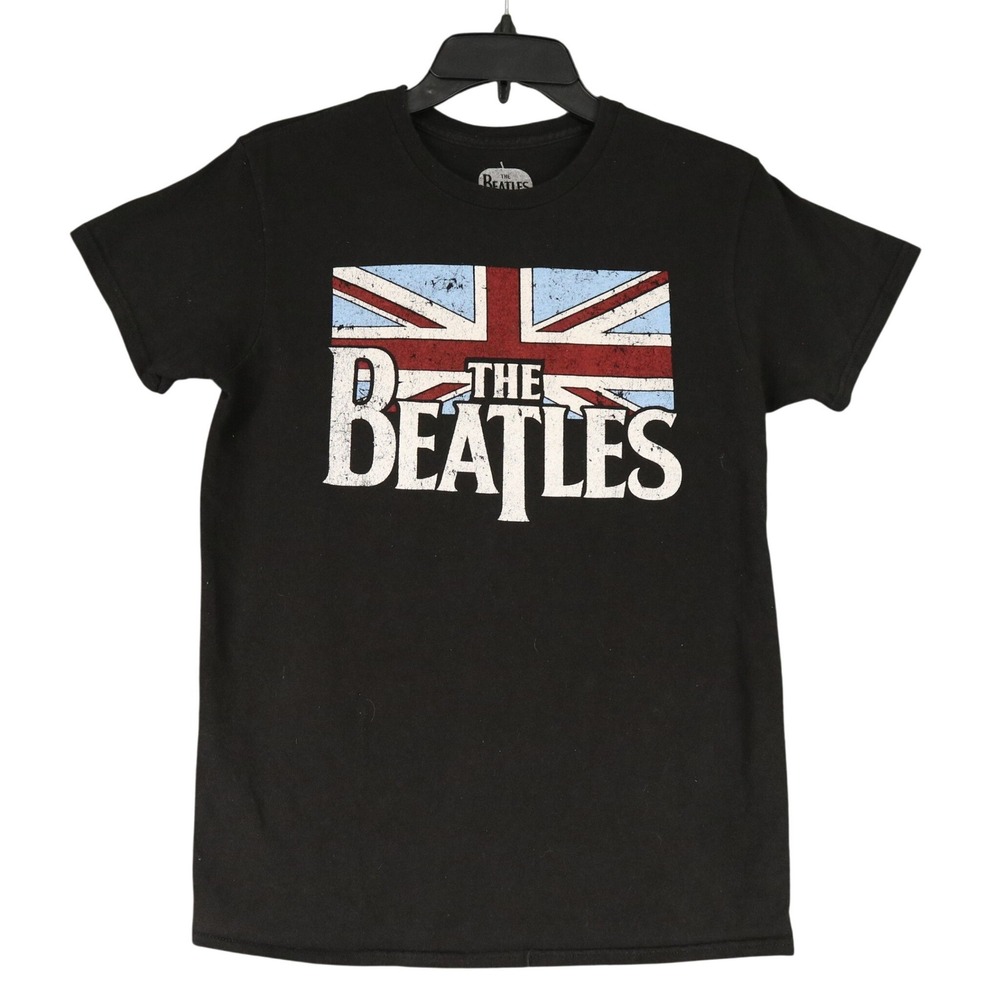 The Beatles Union Jack Logo Graphic Band Tee Mens S Cotton Short Sleeve Shirt